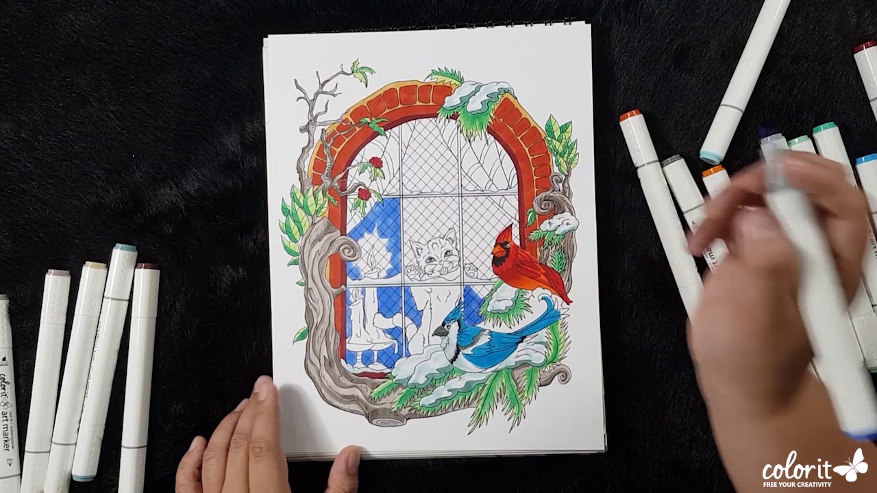 Freebie Friday by ColorIt (Free Adult Coloring Pages) - Winter Cat Coloring Time-lapse