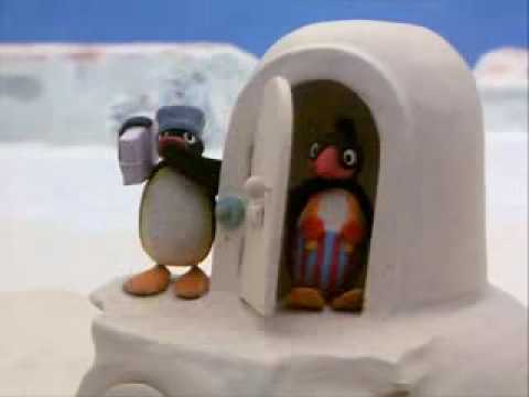 Pingu ayuda a su padre a repartir el correo
