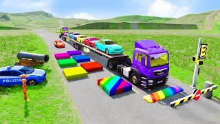 Flatbed Truck McQueen | Transportation with Truck - Pothole vs Car #109 | BeamNG.Drive Gameplay