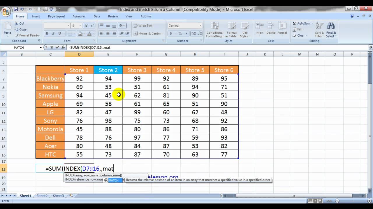 Index and Match 9 To Sum A Column Based On A Condition