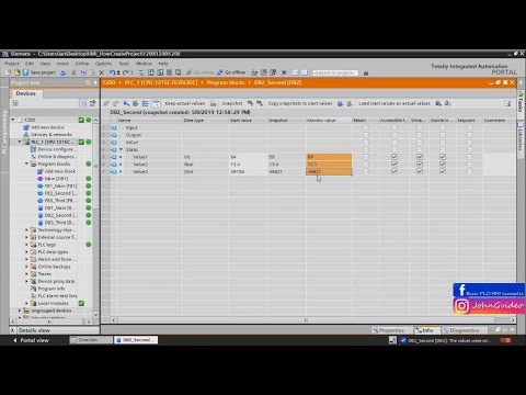 Siemens TIA Portal PLC tutorial  - Data block properties (Snapshots, Actual/Start values)