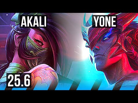 AKALI vs YONE (MID) | 14/1/4, 8 solo kills, Legendary | KR Challenger | 25.6
