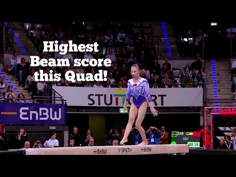 Chinese Qiu Qiyuan 🇨🇳 takes GOLD 🥇 on Beam with HUGE 15,500 👀😳 + Reaction - Apparatus Finals 2024