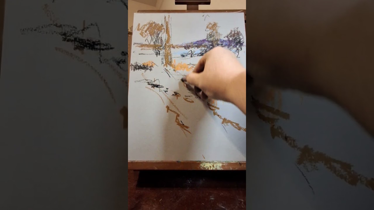 PAINTING A WINTER SCENE WITH OIL PASTELS BY ARTIST JULIA LESNICHY #artdemo #oilpastelsdemo