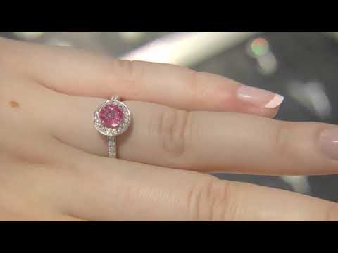 1.30 Carat Pink Sapphire & Diamond Halo Engagement Ring GR042