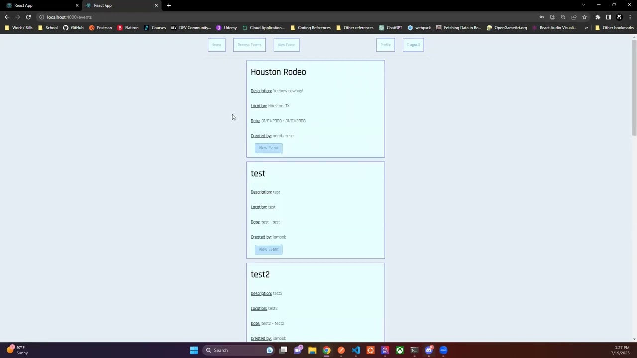 Event Management System - Ruby on Rails / ReactJS Project