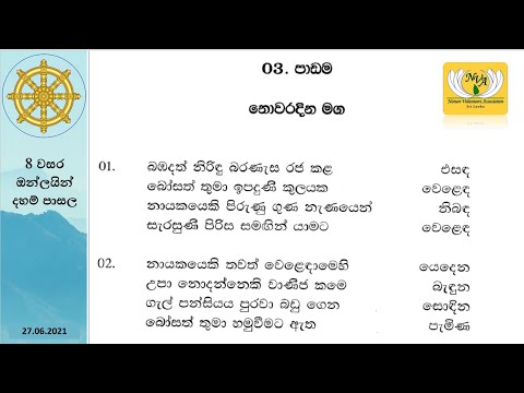 Dhamma school grade 8 - Lesson 3 from 27 June 2021