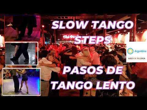 Slow tango steps. Watch, learn, practice. Professional dancers dancing at dance floor. Subtitles
