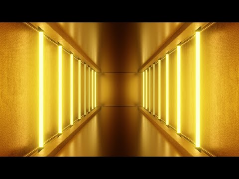 Beautiful Golden Tunnel Hall of Neon Lights Shiny Reflections Glowing 4K Video Effects HD Background