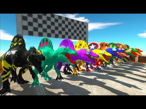 5 Spinosaurus Superhero Vs Indominus Rex Marvel Dc Hunting found Jurassic world evolution Speed Race