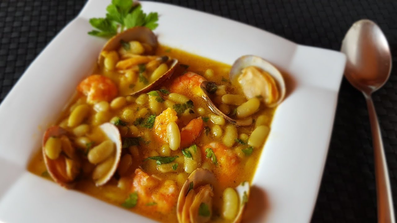 Alubias VERDINAS con almejas y langostinos