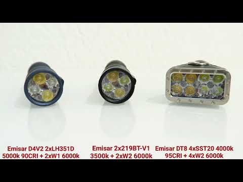 Emisar D4V2 2xLH351D 5000k 90CRI + 2xW1  6000k  comparison