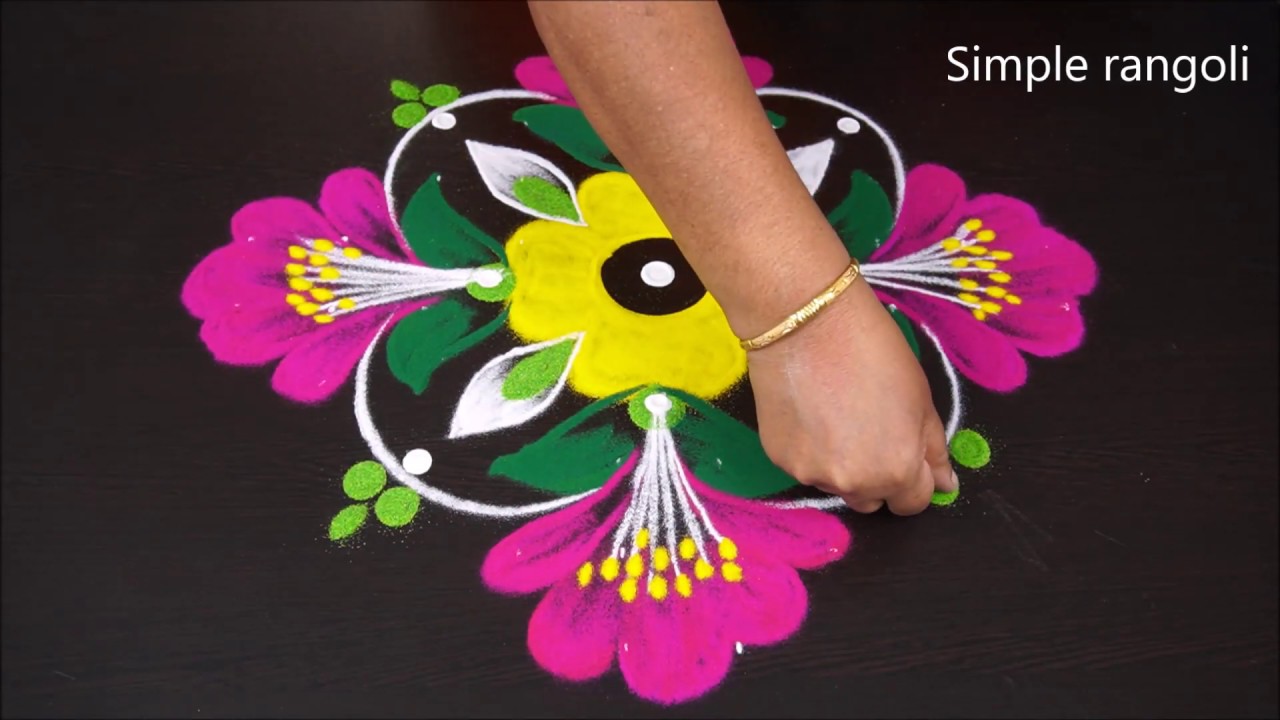 Rangoli kolam design with 10*1 dots by simple rangoli