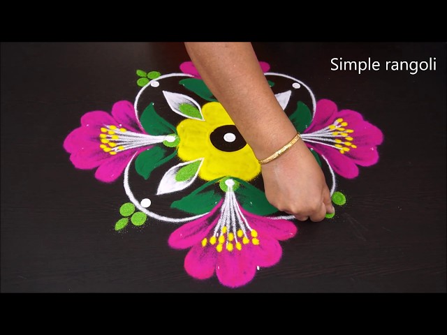 Rangoli kolam design with 10*1 dots by simple rangoli