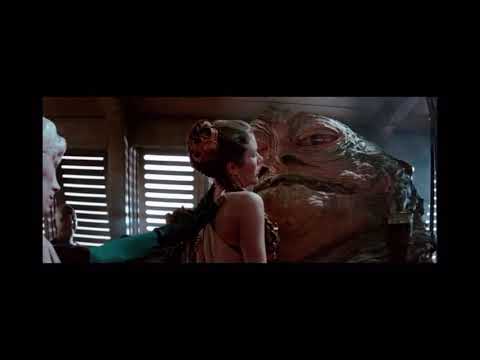 Jabba yanks Leia towards him on the sail barge