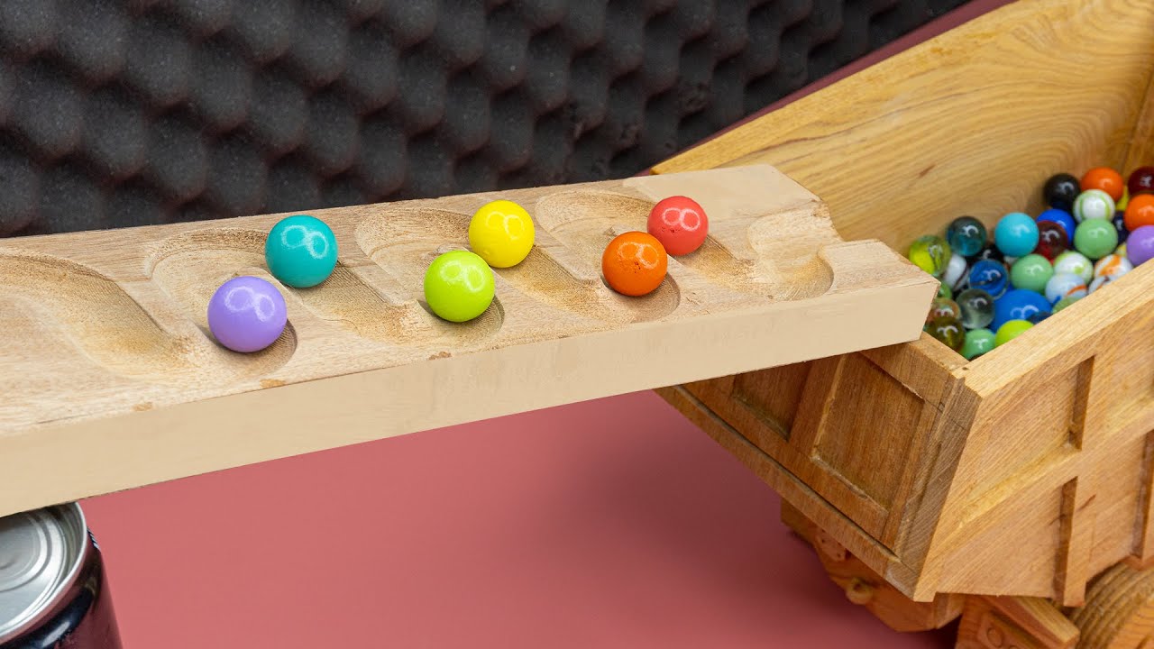 マーブルランレースASMR☆ダンプトラック、ごみ収集車、HABAスロープコース