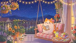 Peaceful Balcony with Mochi 🌙 Serene Lofi Beats for Studying & Reading ✨ Find Inner Calm