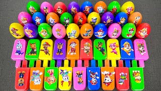 Paw Patrol Slime Surprise Eggs! Marshall, Ryder, Skye & Chase Clay Stickers | ASMR Satisfying