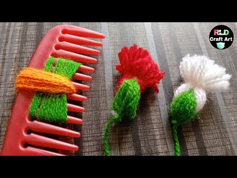 Amazing Woolen Flower Making With Hair Comb | Woolen Flower Making