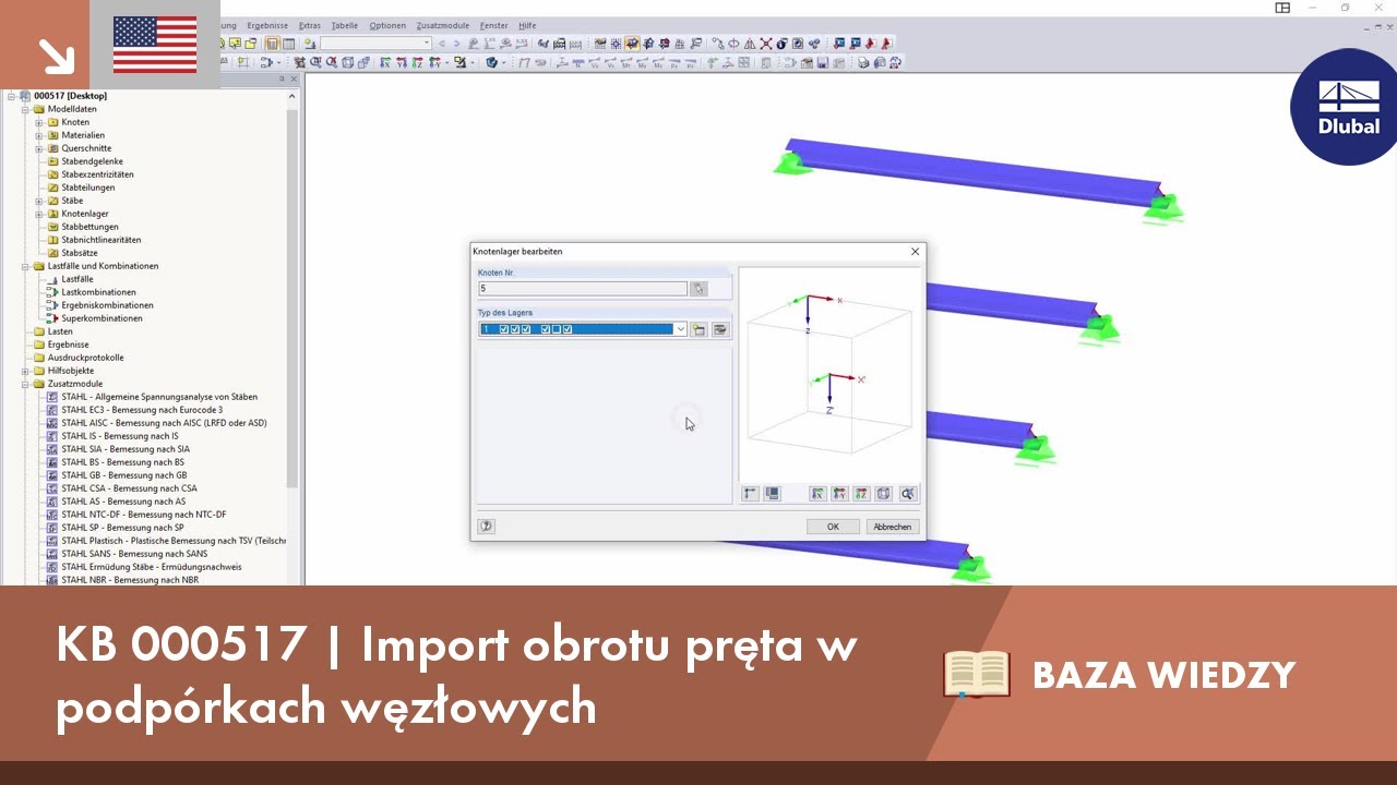 KB 000517 | Import obrotu pręta w podpórkach węzłowych