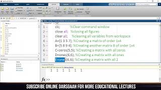 [ MATLAB ] Lecture 4 -How to use Zeros and Ones Matrices operation in Matlab [Urdu/Hindi]