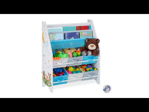 Etagère enfants 6 boîtes et 2 cases Gris - Bleu clair - Blanc