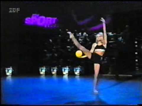 Olga Gontar on TV with ball