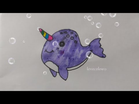How to draw a cartoon Narwhal unicorn whale|animals ...