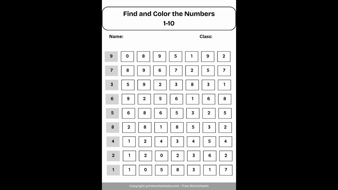 Free Number Find Worksheets 1-10 | Printable PDF Find and Color - Visit Website FREE
