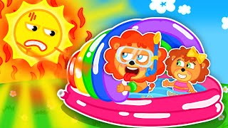 Lion Family | Makes DIY Swimming Pool to Avoid the Sun - Summer Activities for Kids | Cartoon