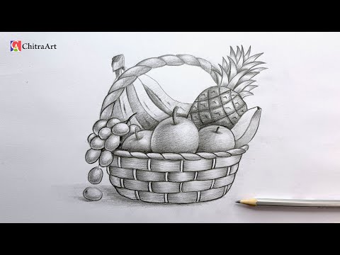Fruit Basket Drawing Easy with Pencil Shading | Pencil Sketch Drawing Tutorials