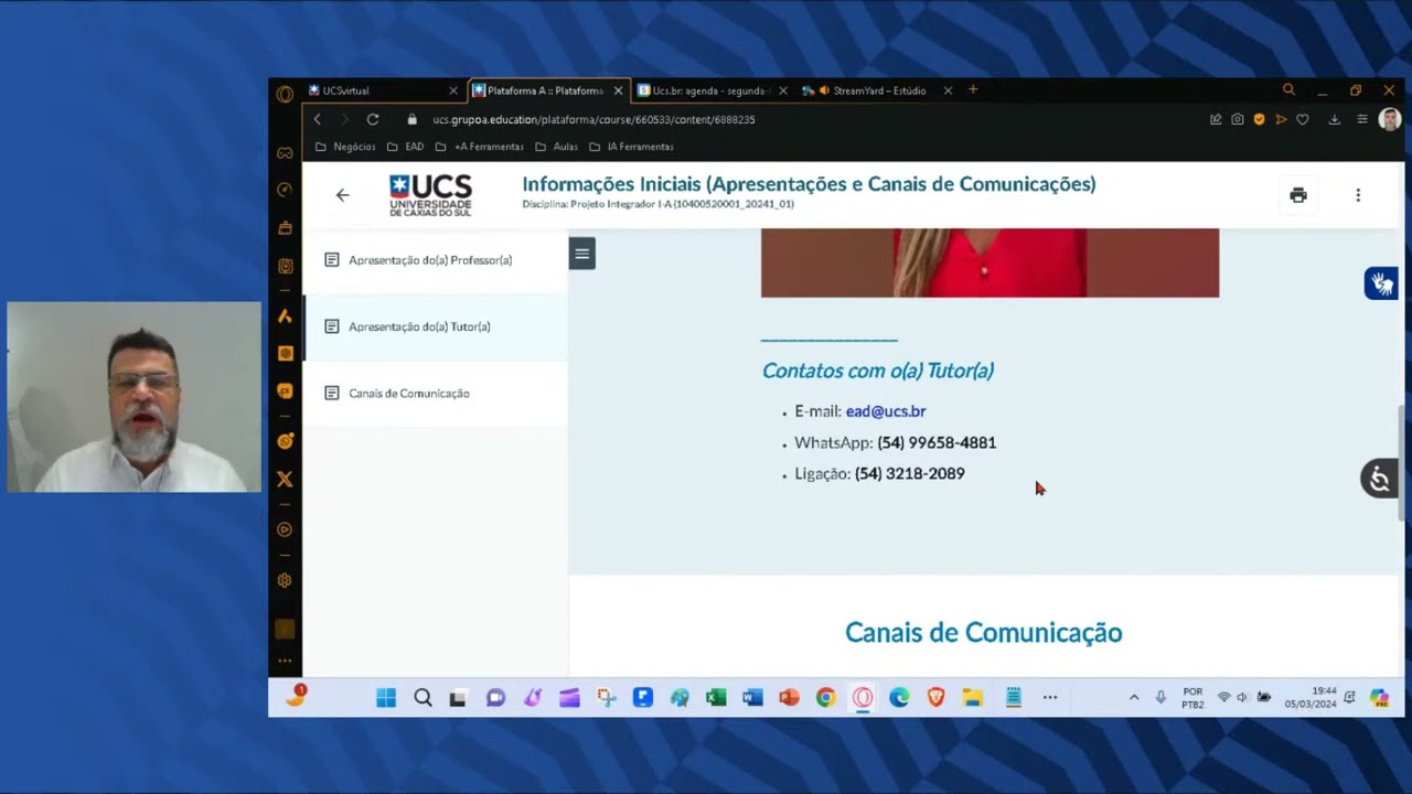 Aula Inaugural dos Projetos Integradores - EaD UCS