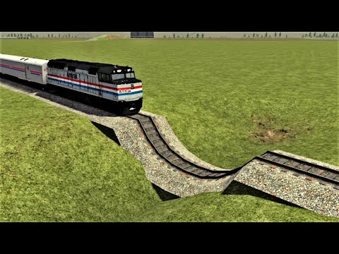 Trains vs Giant Pit #1 | Trains Running on Risky Railway | Massive Pothole on Train Line ||