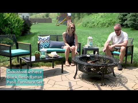 Ultimate Patio 4-Piece Black Resin Rattan Outdoor Patio Furniture Set Video