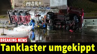 Tanklaster umgekippt: Gefahrgut läuft aus, A1 voll gesperrt