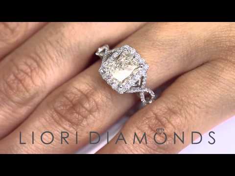 ER - 0261 - 3.18 Carat I-VS1 Radiant Cut Diamond Engagement Ring 18k Pave Halo Vintage Style