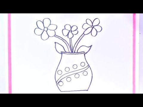 Flowers vase drawing 🌼 easy and simple flowers pot 🌸 drawing painting