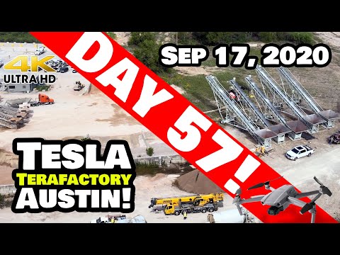 Tesla Gigafactory Austin 4K  Day 57 - 9/17/20 - Tesla Terafactory Austin Texas - ACTION EVERYWHERE!