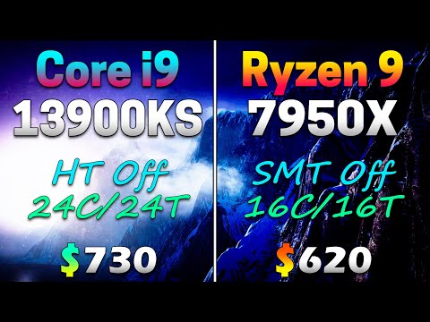 Core i9 13900KS (HT Off - 24C/24T) vs Ryzen 9 7950X (SMT Off - 16C/16T) | PC Gaming Benchmark Tested