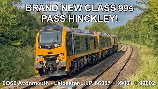 BRAND NEW Class 99s pass Hinckley behind 66307 on 0Q66, 17th June 2025.