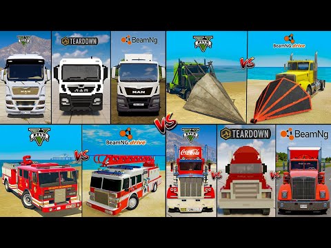 MAN VS AMBULANCE VS SEMI VS RAMP TRUCK IN GTA 5 VS TEARDOWN VS BEAMNG WHICH IS BEST ?
