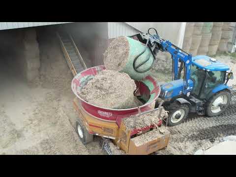 CANADIAN FARMER - THEY GOT BUSTED !! - Haybuster H-1130 chops up round bales.