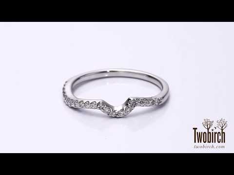 0.21 Carat Notched Matching Ring for Halo Engagement Ring - TwoBirch - TB-BND-0078-WG-D