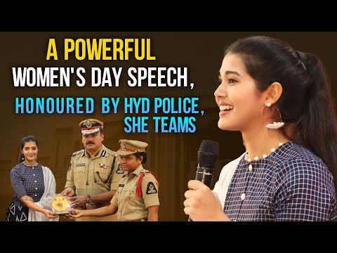 A Powerful Womens Day Speech-TejaswiniManogna||Honoured by Hyd Police,She Teams.