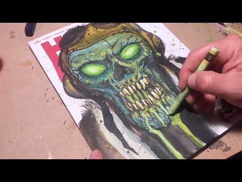 Time Lapse painting of Heavy Metal Magazine #300 Sketch Cover by Frank Forte Science Fiction Horror