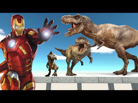IronMan vs T-rex Big family Death Run - Animal Revolt Battle Simulator
