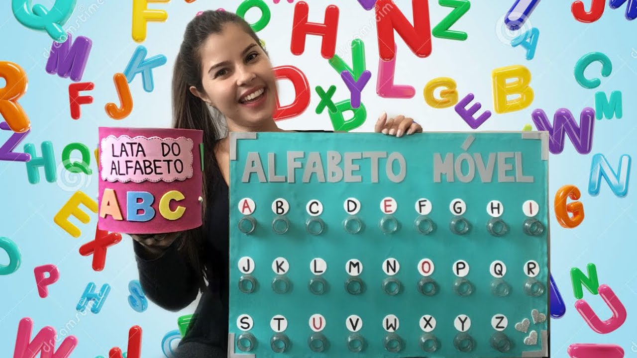 Painel do alfabeto móvel + Lata do alfabeto com bicos e tampinhas de garrafa pet.