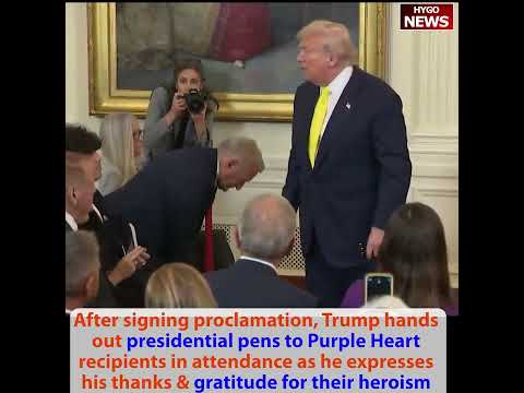 National Purple Heart Day Trump honors Purple Heart recipients, hands out presidential pens; Bessent