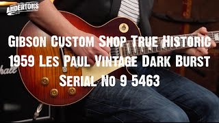 Video thumbnail for Top Shelf Guitars - Gibson True Historic 1959 Les Paul Vintage Dark Burst Serial No 9 5463 by Andertons Music Co