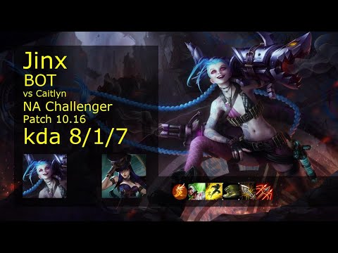 Jinx ADC vs Caitlyn - NA Challenger 8/1/7 Patch 10.16 Gameplay